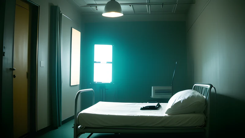 A hospital ward at night with the air rippling and distorting above an empty bed