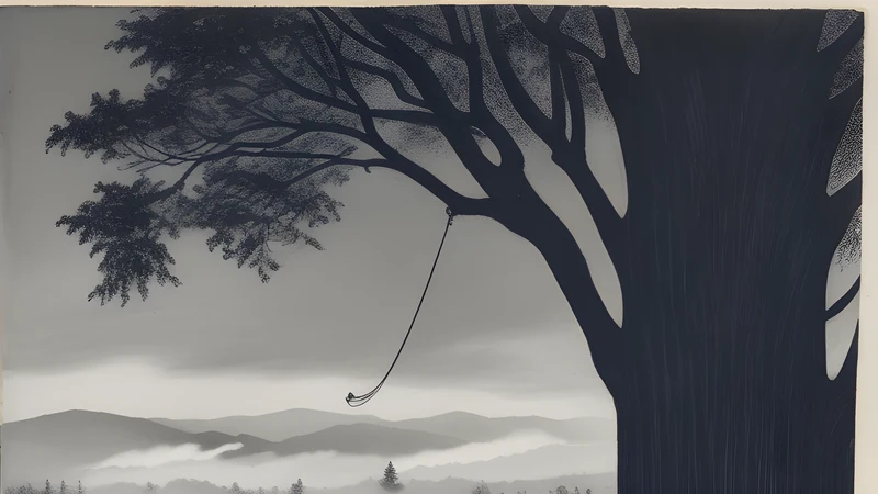 Strands of spaghetti hanging from the branches of a tree on a Swiss hillside in 1957