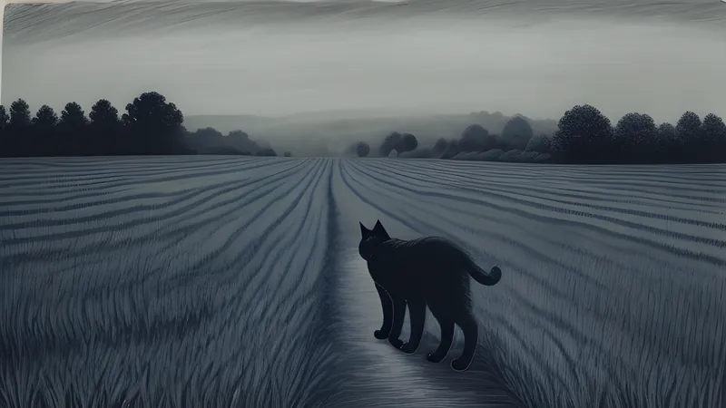 A blurred large cat crossing an English field hedge in 1960s countryside