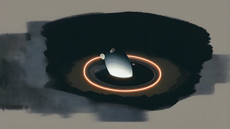 Earth ringed by glowing bands of trapped radiation with a small Apollo capsule threading through them