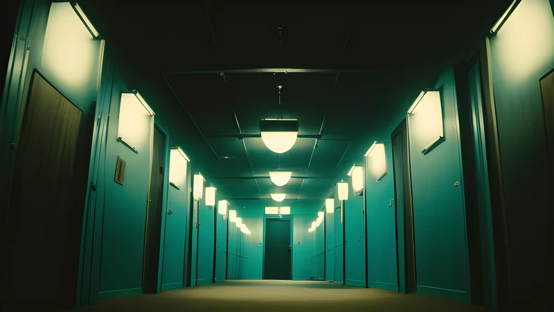 A narrow corridor lined with mirrors, a single blade catching the light