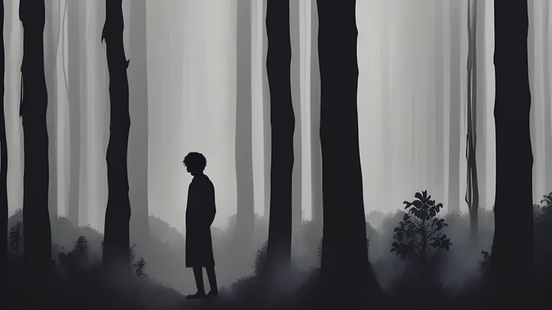 A tall shaggy silhouette among towering eucalyptus in the Australian bush