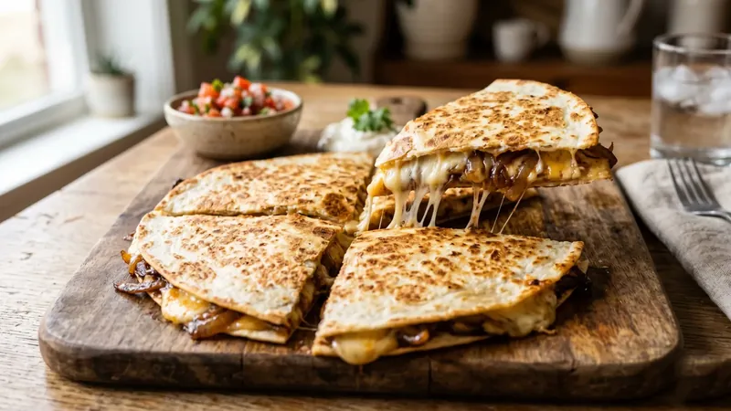 Three-Cheese Quesadilla with Caramelised Onion