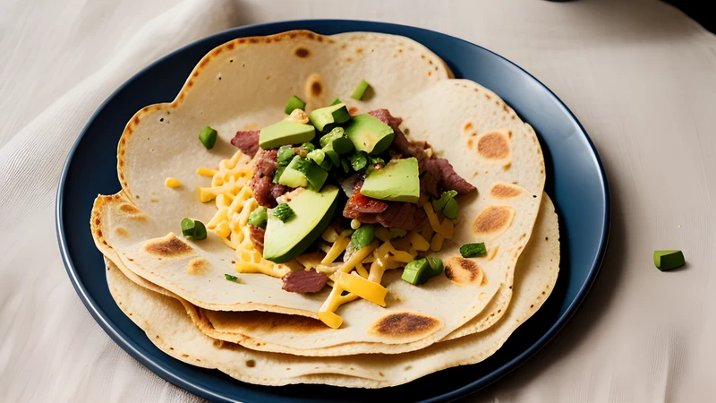 Large crisp Oaxacan tlayuda topped with black beans, cheese, avocado and grilled meat