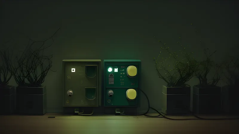 A small switch box with rows of glowing port lights, a few threads branching into organised lanes