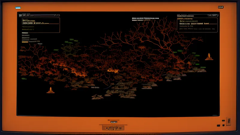 A vast branching cavern map sprawling beyond the frame in amber CRT glow