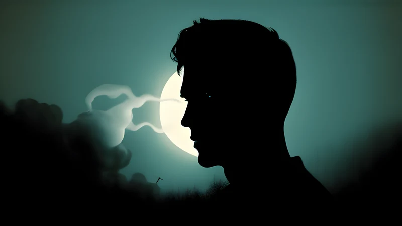 A razor and a thin cloud crossing the moon, rendered as a grainy repertory cinema poster in teal and amber