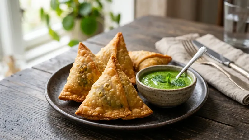 Spiced Vegetable Samosas with Mint Chutney