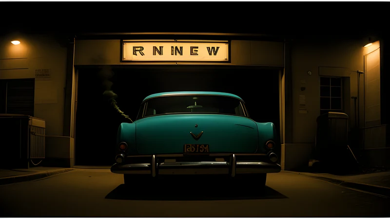 A London mews at night with a saloon car parked under a lamp