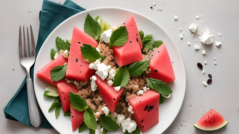 Watermelon, Feta and Mint with Black Olive