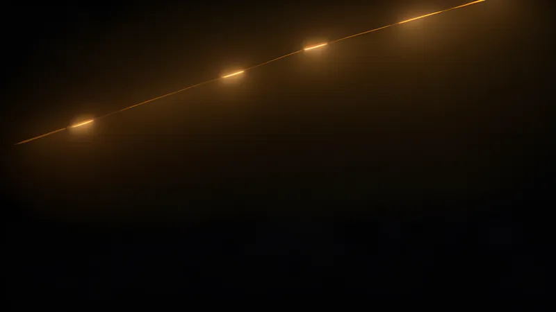 A glowing number line stretching and compressing unevenly, tiny gaps of darkness opening between its marks, warm orange accent lighting