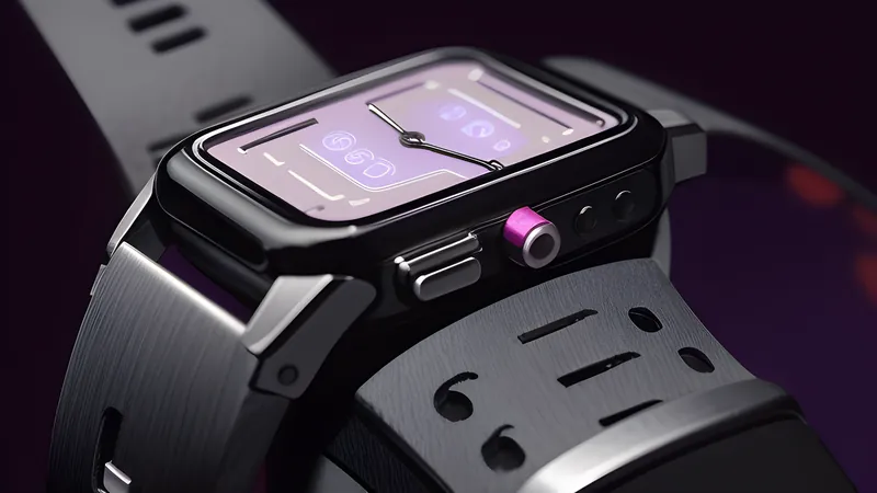 An invented bandless wearable strap beside a plain screened fitness band, both cutaway to show internal sensor pads
