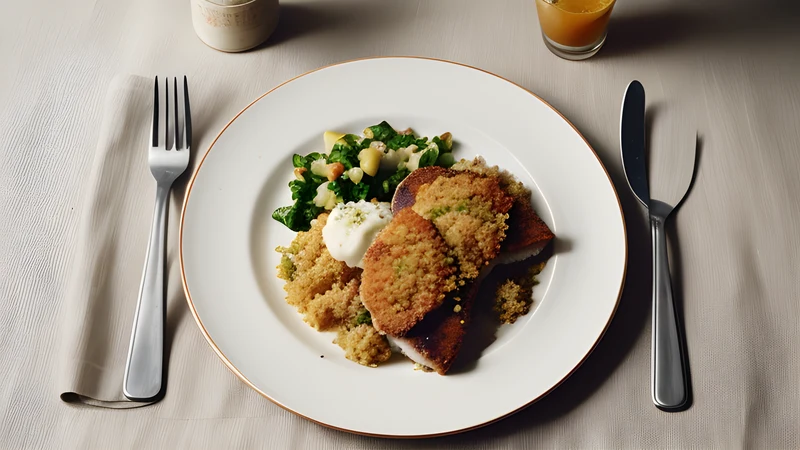 A pale golden veal schnitzel with a blistered, wrinkled crust on a white plate with a lemon wedge