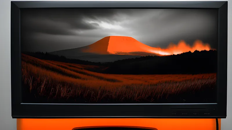 Droplets of saturated colour bleeding into a grey phosphor field, amber CRT bloom around the edges