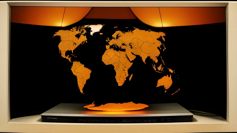 A spinning globe surrounded by tiny national sporting scenes in amber CRT glow