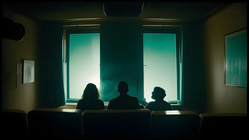 A suburban house at night with a strange elongated hand pressed against a lit window