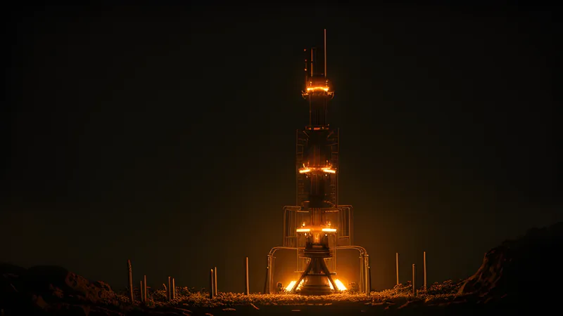 An elaborate glowing orchestration machine towering over a single small steady gear quietly doing the same job