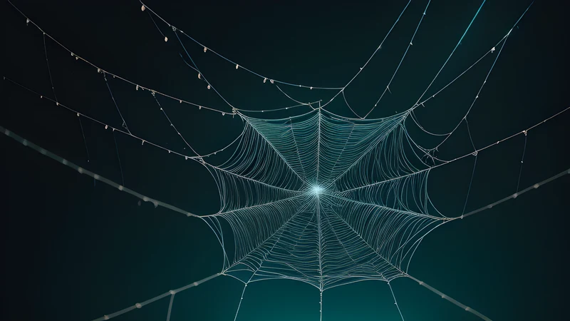 A tangled radio mesh untangling itself into a clean glowing web across a house