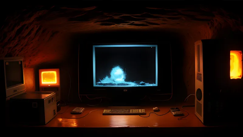A stylised ship collecting power-ups across a scrolling alien landscape, rendered in CRT phosphor glow